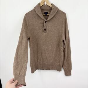 J Crew Shawl Collar Sweater Medium Lambswool Blend Preppy Heritage Camel Soft